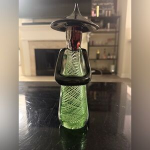 Rossi Murano Latticino Glass Asian Chinese Man 10" Signed Green & Black Italy
